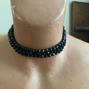 Triple Strand Black Bead Choker Necklace